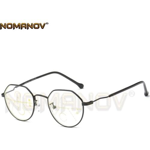 Personality Polygon Frame Retro Round See Near and Far Progressive Multifocus Reading Glasses Add 75 100 125 150 175 200 to 400