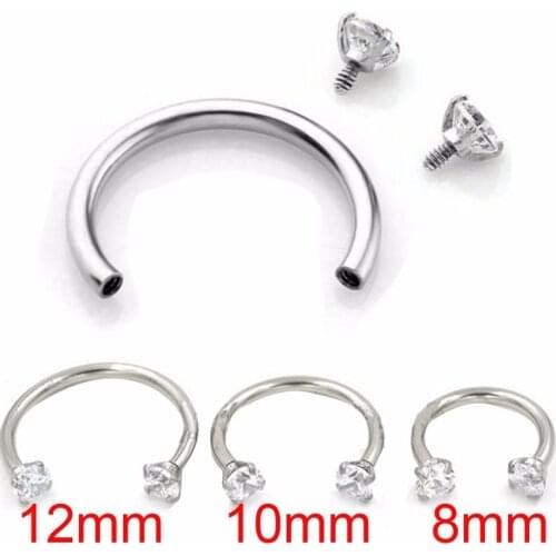 1Piece Zircon Internally Threaded Hoop Nose Rings Circular Barbells Horseshoe Nose Ring Lip CBR Tragus Helix Earring
