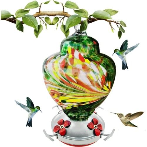 Bird Water Feeder Bottle Hanging Hummingbird Feeder Garden Outdoor Painted Flower Iron Hook Bird Automatic Feeder Water Feeder