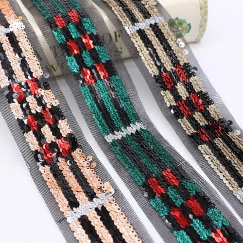 16Yards Beautiful Gold Blue Sequins Sewing Lace Ribbon Mesh DIY Dress Cloth Lace Fabric Trim Wedding Party Ribbons Decoration