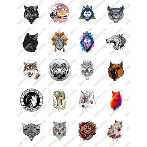 40pcs/lot 10mm 12mm 14mm 16mm Round Wolf Head Pattern Glass Cabochon for DIY Jewelry Making Findings & Components T035