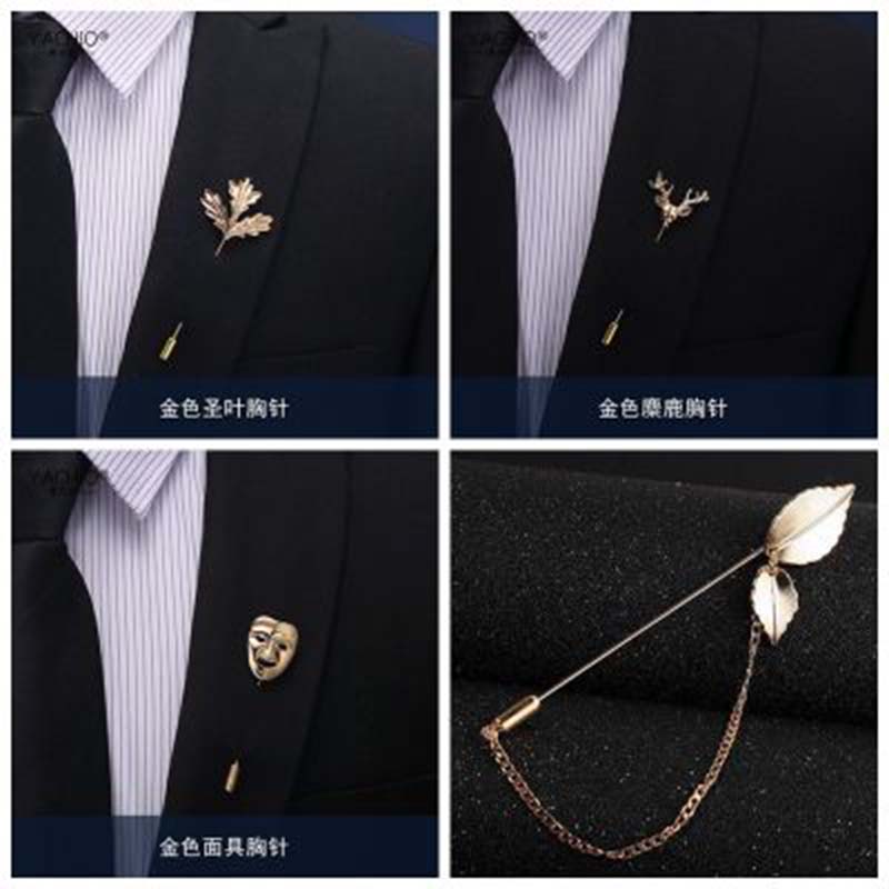 Rose Flower Leaf Feather shape Men Brooch Business Suit Badge Rhinestone Alloy Lapel Pin Women Dress Cardigan Shawl Jewelry Gift