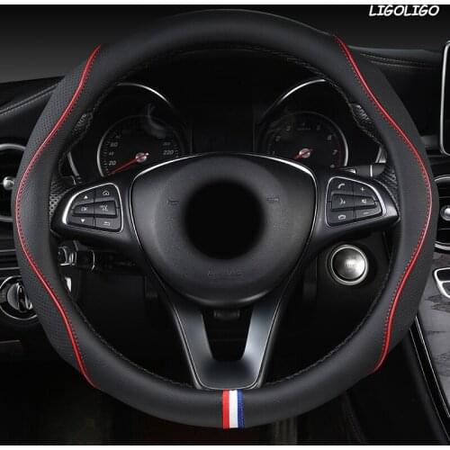LIGOLIGO Leather Car Steering Wheel Cover For Jaguar XF XE F Pace XJ X-type Ruitar E Pace Emblem S-type