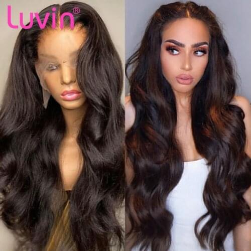 Luvin 30 40 inch Transparent Straight Colored Lace Front Wig Pink Red Human Hair Wigs T Part Lace Frontal For Black Women Remy