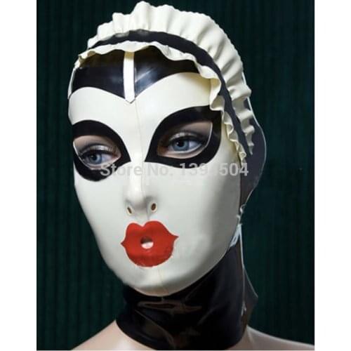 New Sexy women Handmade Customized Latex Cosplay maid Hoods spliced color Hot Fetish Mask Heroine female mask Headgear Zentai