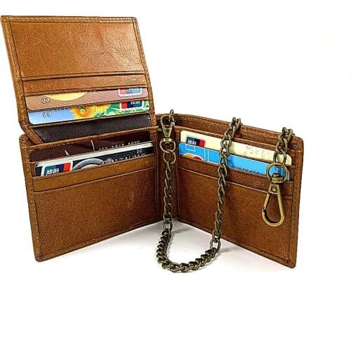 FRID BLOCKING Mens Genuine Leather Card Holder/Money Wallet With Saft Chain