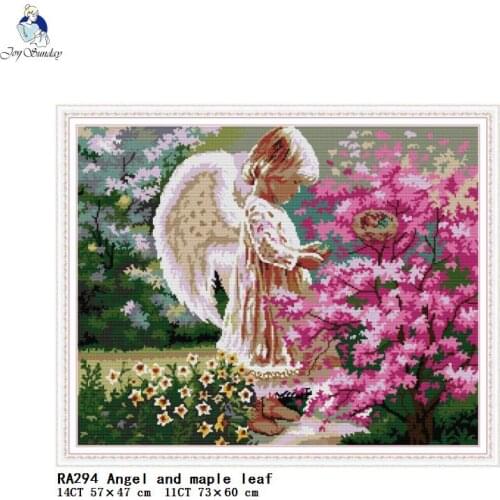Angel and Maple Leaf Pattern Counted Printed On Canvas Cross Stitch kits, Embroidery Needlework Set, Hand Made Crafts Home Decor