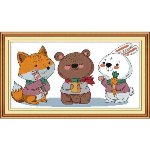 Chinese Cross Stitch Kit Three Little Buddies 2 Patterns Printed on Canvas 11CT 14CT DIY Handwork Embroidery DMC Needlework Sets