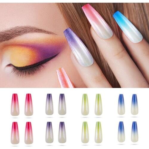 24pcs Long Gradient Fake Nails Flase Coffin Nails Wearing Plastic Press On False Nail Tips Nail Extension Nail Art Manicure Tool