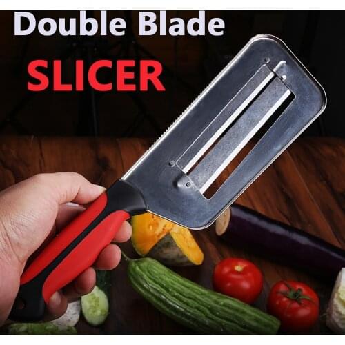 SHUOJI Vegetable Slicer Double 2 Slice Blade Slicing Knife Fish Scale Cleaner Knives Cabbage Cucumber Carrot Onion Slicer Peeler