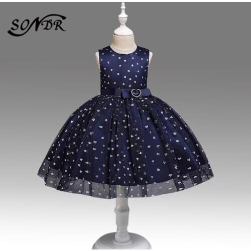 Solid Little Girls Pageant Dresses HT220 O-Neck Sleeveless Formal Communion Gowns Sequined Pattern Bow Flower Girl Dress 2020