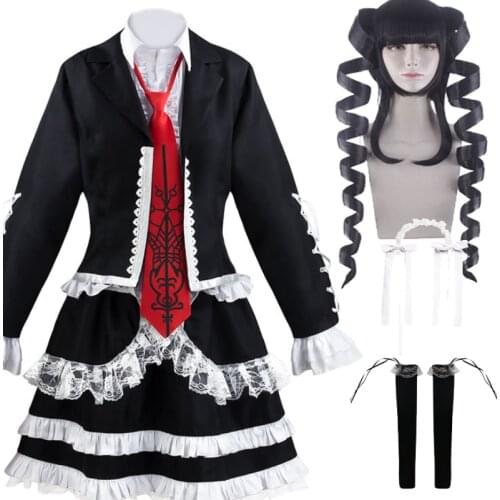 Danganronpa Celestia Ludenberg Cosplay Wig Black Spiral Curl Long Dangan Ronpa Celeste Synthetic Hair Anime Costume Wig+Wig Cap