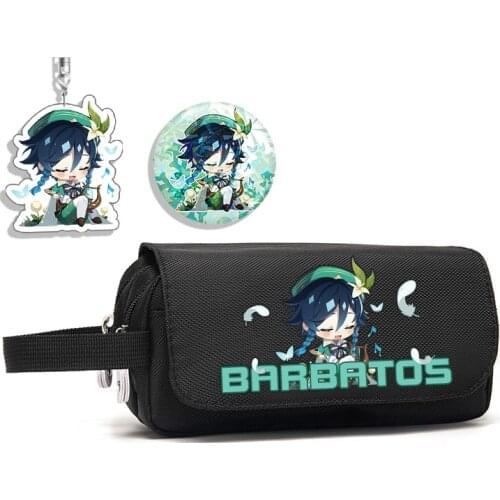 Game Genshin Impact Venti Diluc Klee Keqing Pen Bag Box Stationery Fashion Student High Capacity Pencil Case Anime Storage Bags