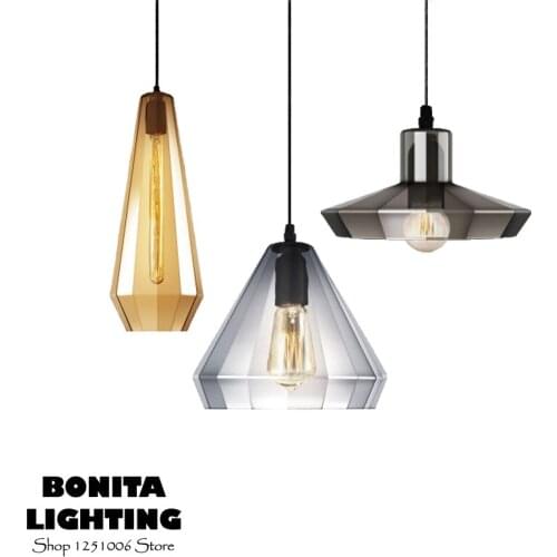 Edison Retro hanging lamps Nordic Morden diamond pendant lighting for restaurants Clear Glass led pendant lights