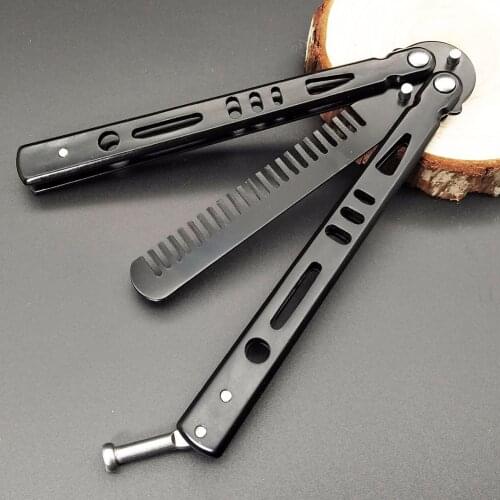 Pro Foldable Butterfly Knife Comb Stainless Steel Practice Training Comb Butterfly Comb, Comb Knife Brushes Hairdressing