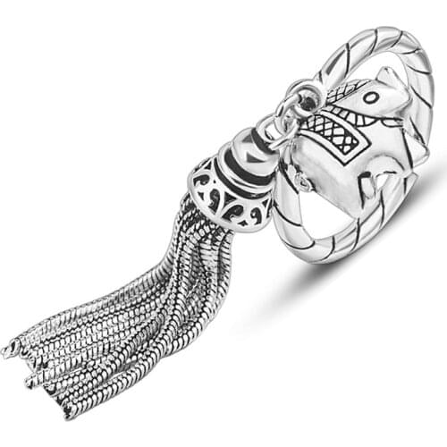S925 Tibetan Silver Fashion Jewelry Nail Ring for Women Punk Style Vintage Tassel Elephant Ladies Ring jz455