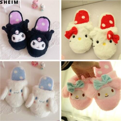 Sanrio Womens Slippers Hello Kitty Kuromi Cinnamoroll My Melody Plush Shoes Home Indoor Ladies Y2k Femme Shoes Zapatos De Mujer