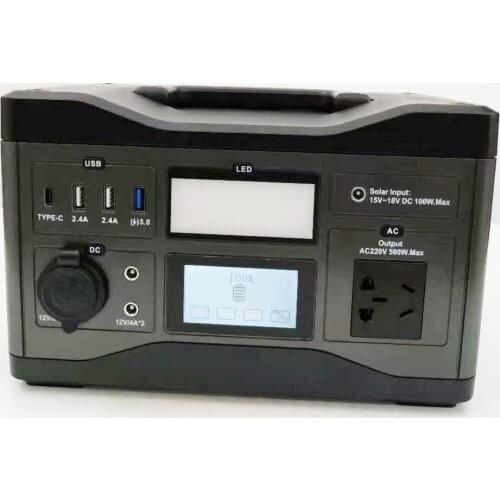 Outdoor portable power station 500W with 220V AC 12V 5V DC output QC charger
