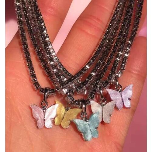 Upscale Exquisite Butterfly Pendants Necklace Woman Hip hop Trendy Animals Rhinestone Colour Hot sale Jewellery Shining Fashion