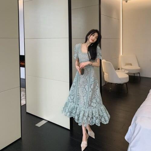 2021 Summer Long Dresses for Women Maxi O-Neck Short Sleeve Green White Party Holiday Casual Robes Vestidos Elegant Lady Clothes