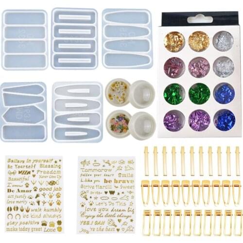 1 Set Crystal Epoxy Resin Mold Hair Clip Barrette Casting Silicone Mould DIY Crafts Jewelry Hairpin Making Tools