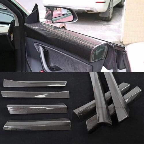4pcs Car interior door decoration Molding Trim For Tesla Model 3 Carbon Fiber Inner Decoration Protection Sticker