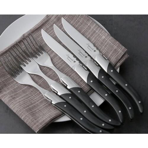 6pc/set Hight Quality Black Pakka Wood Dinnerware Set 304 Stainless Steel Western Cutlery Set Kitchen Food Tableware Flareware