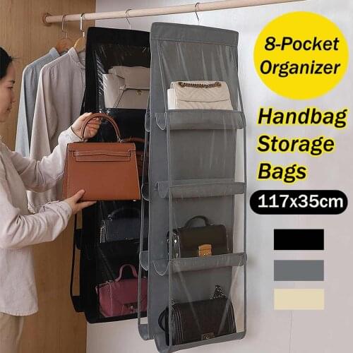 8 Pocket Handbag Storage Bag Purse Tote Bag Organizer Dustproof Double-Sided Foldable Wardrobe Closet Hanger Hanging Folding