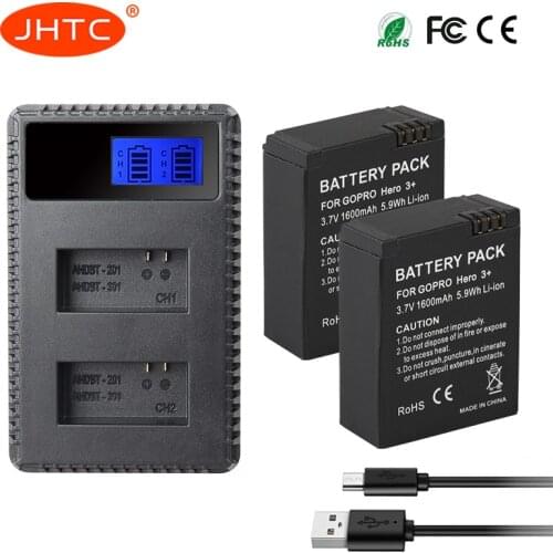 AHDBT-201/301 1600mAh Camera Battery for GoPro Hero 3 3+ ahdbt 301 LCD Dual Charger For Go Pro Hero 3