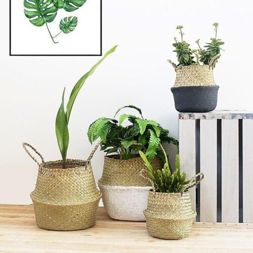 Large Seagrass Wickerwork Basket Rattan Hanging Flower Pot Dirty Laundry Hamper Storage Basket Can New