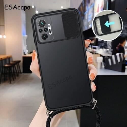 For Redmi Note 10 Pro Max 10S Slide Camera Lens Protection phone Case For Redmi Note 10 Pro Crossbody Lanyard Cord Strap cases