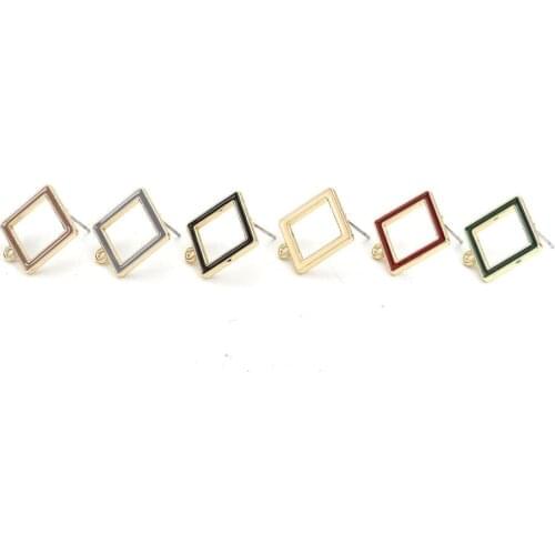 DoreenBeads Zinc Based Alloy Ear Post Stud Earrings Findings Square Gold Colorful Enamel Jewelry DIY Charms 18mm x 15mm, 10 PCs