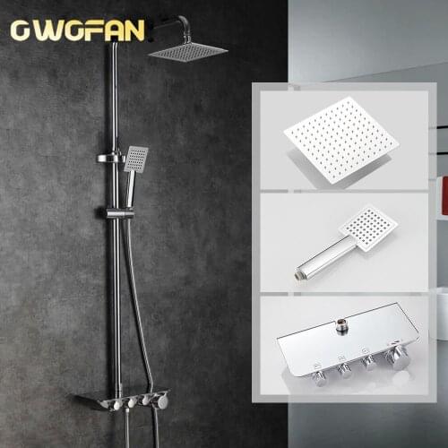 Rainfall Thermostatic Chrome Shower Faucet Set Modern Simple Bathroom Mixer Taps With Hand Shower Square Head Shower Set 88321