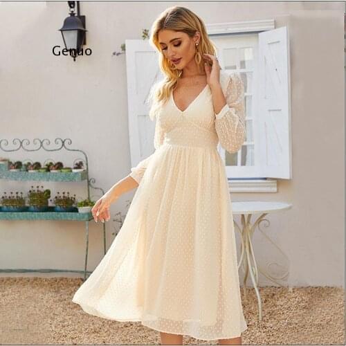 Elegant V-Neck Chiffon Midi Dress for Women Bohemian Style Slim Winter Party Vestidos De Spring A-Line Dresses 2021