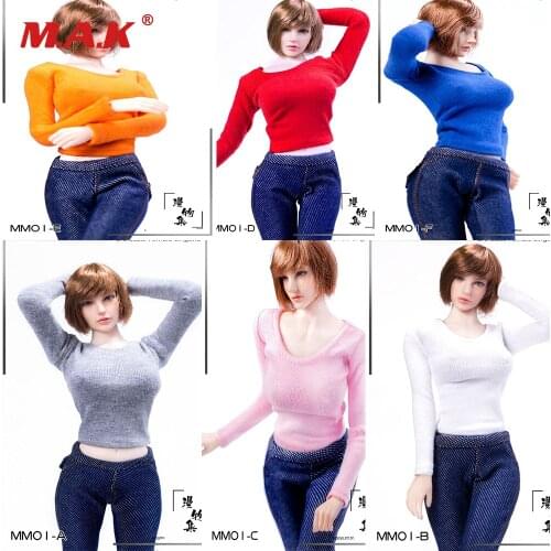 1/6 Scale Female MM01F T-shirt Clothes Long-sleeved Round Neck Bottoming Clothes For 12'' Large Bust Female Action Figure Body