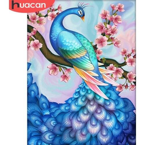 HUACAN Full Square Round Diamond Painting Peacock 5D Diamond Embroidery Animal Cross Stitch Rhinestone Mosaic Home Decoration