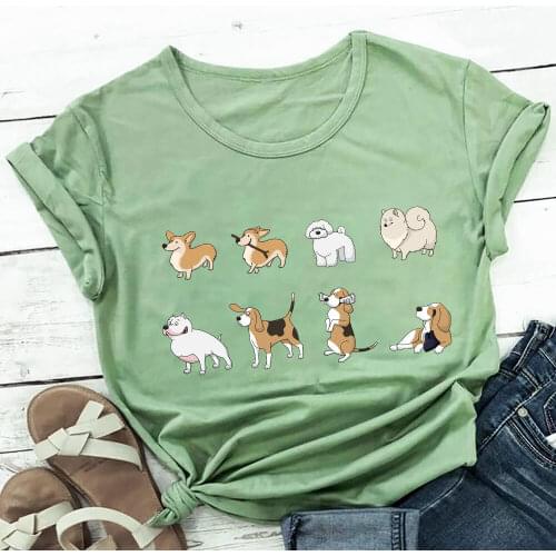 Cute Dogs Playing Graphic Print 100%Cotton Women Tshirt Dog Mom Life Funny Summer Casual O-Neck Short Sleeve Tops Pet Lover Gift