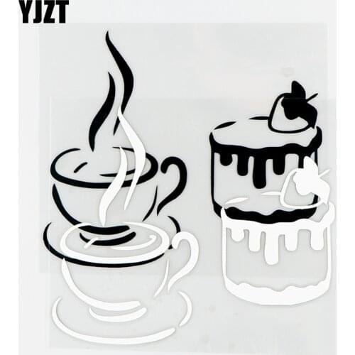 YJZT 14.5×12.3CM Coffee And Cake Interesting Car Sticker Vinyl Decal Art Decoration Black / Silver 10A-0831
