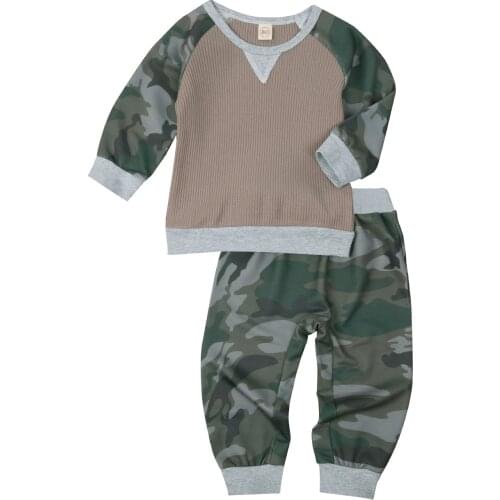 2Pcs Baby Girls Boys Sets Camouflage Sets Long Sleeve O Neck Tops Casual Pants Autumn Infant Toddler Children Outfits 6M-5Y