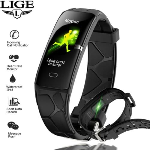 LIGE 2019 New Men Sport Smart Bracelet IP68 Waterproof Heart Rate Monitor Fitness tracker Wristband Smartwatch Men Smart Band
