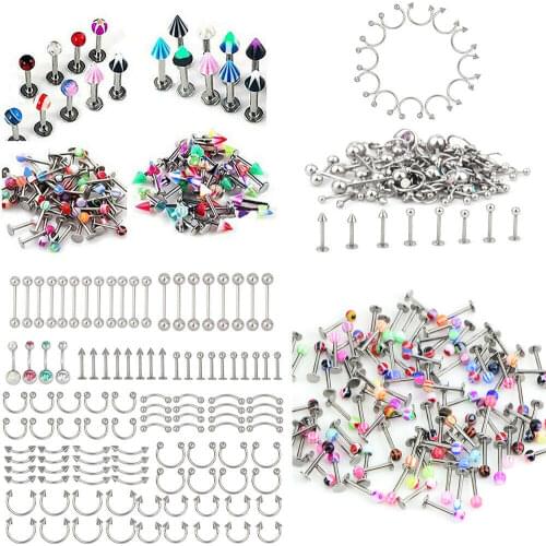 Lot Mixed Colors Steel Tongue Nipple Rings Bars Barbell Nose Belly Eyebrow Lip Piercings Body Jewelry Accessories Randomly Pack