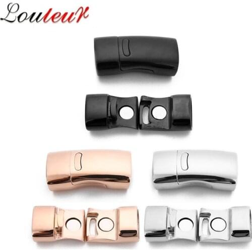 LOULEUR Stainless Steel Oblate Buckle Magnet Hook Jewelry Findings Fit 6mm Leather Bracelet Magnetic Clasp DIY Jewelry Making