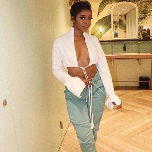 NCLAGEN 2020 Autumn Sexy Lace Up Split Sweatshirt Long Sleeve Open Stitch Hoodies Cropped Tops Women Matching White Outfits