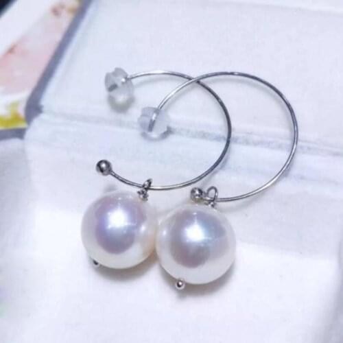 Charming 10-11mm south sea round white pearl earring 925s