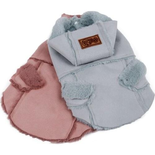 Deerskin Imitation Pet Dog Plush Overcoat Winter Warm Dog Clothes Stitching Two-legged Clothes for Small Dogs Cats Coat Costume