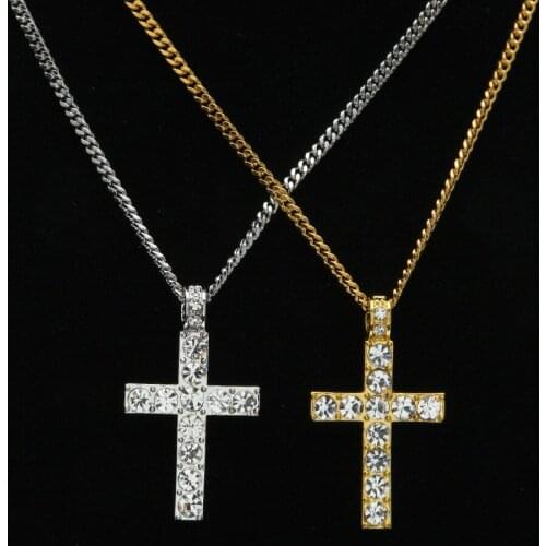 Necklace Hip Hop Men Women Jewelry Bling Rhinestone Crystal Cross Pendant Necklace Collares Подвеска Цепочка Бижутерия 30