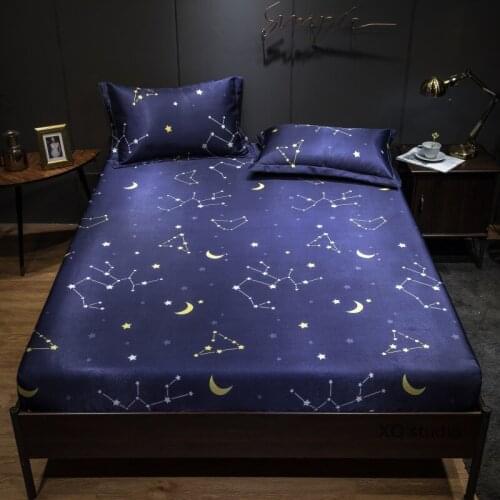 All-Inclusive Ice Silk Bed Sheet With Elastic Band, Pillowcase, Constellation Printed Fitted Sheet Mat, Cool And Breathable