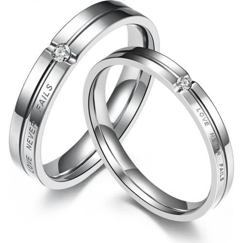 Romantic Couple Rhinestone Titanium Steel Ring Love Marriage Engagement Proposal Ring Gift