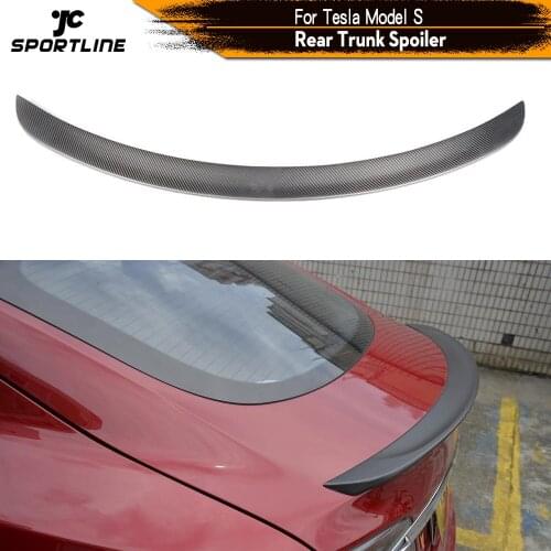 Carbon Fiber Matte Black Rear Trunk Boot Spoiler Rear Wing Boot Lip for Tesla S Base Sedan 4-Door 2012 - 2017 Car Styling