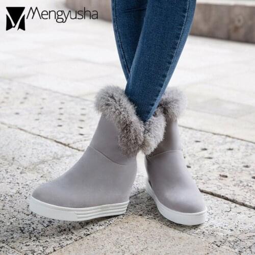 Height increasing nubuck fur collar snow boots lady luxury fur flat platform boots woman winter keep warm shoes cozy short botas